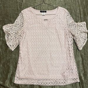 Brody Myles,lace top tan color,lined, L, 18.50”, pit to pit, polye…